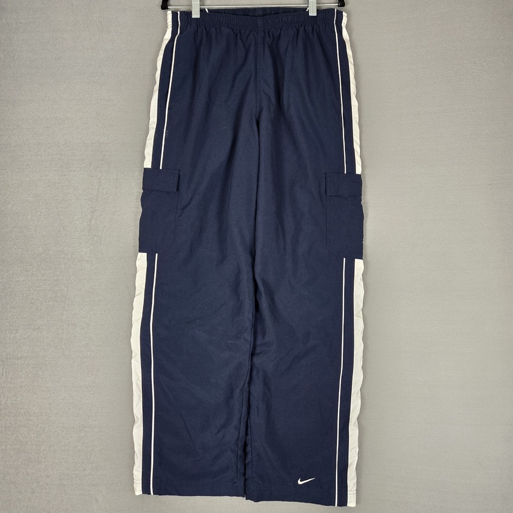 Vintage Nike Track Pants Mens Large Blue Cargo Baggy Y2K Mesh Lined Drawstring